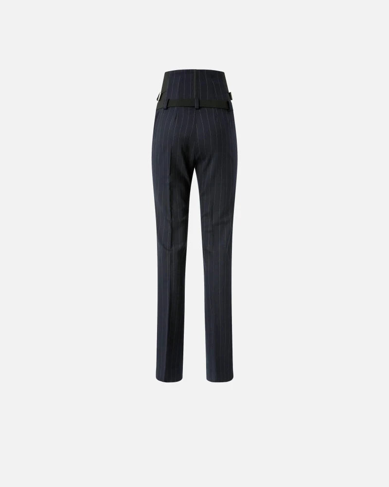Pantaloni bustier in lana poly gessata