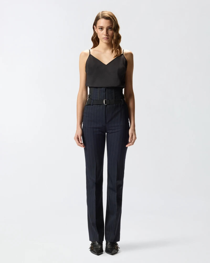 Pantaloni bustier in lana poly gessata