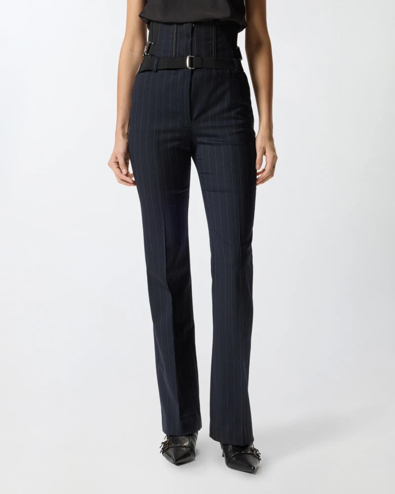 Pantaloni bustier in lana poly gessata