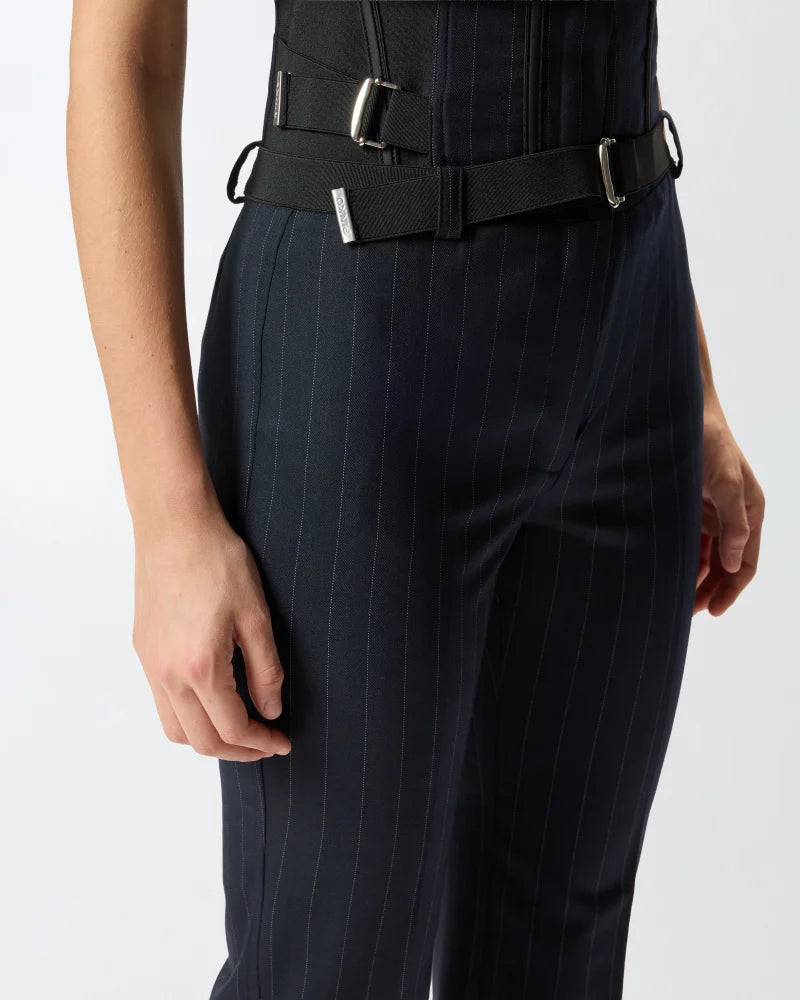Pantaloni bustier in lana poly gessata
