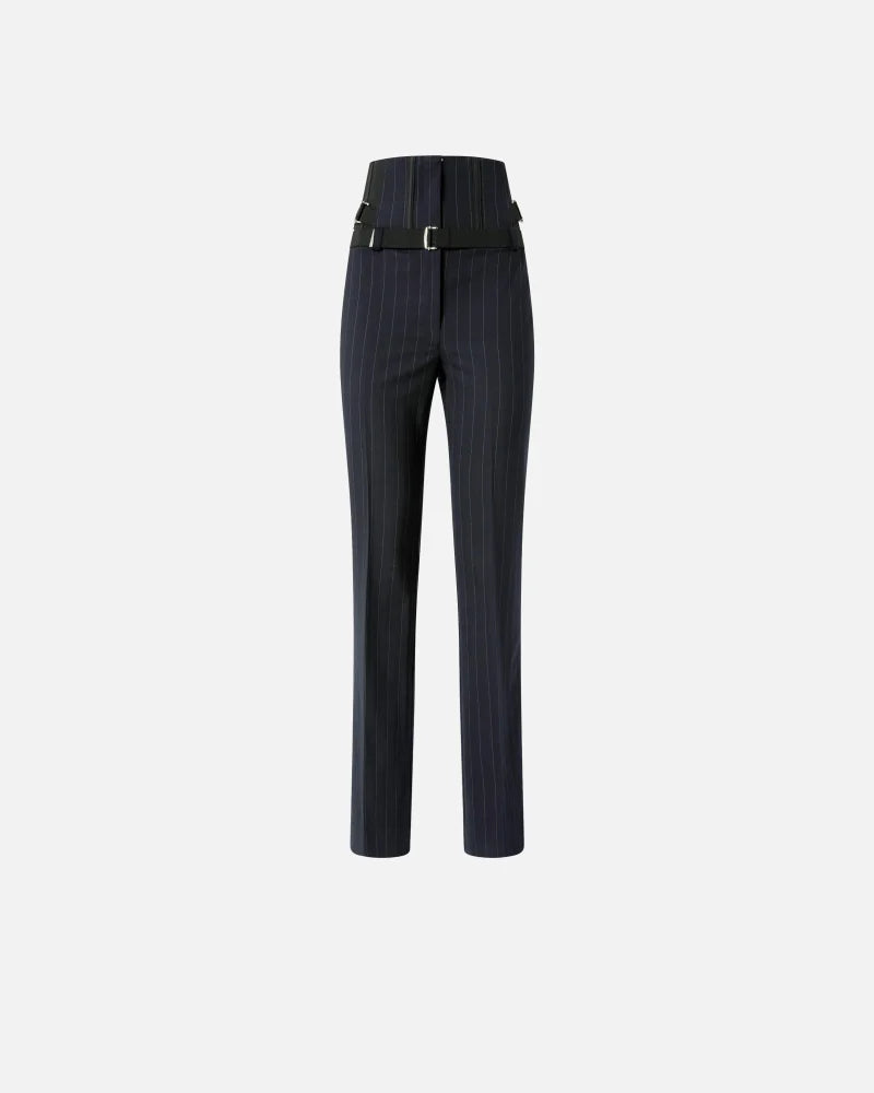 Pantaloni bustier in lana poly gessata