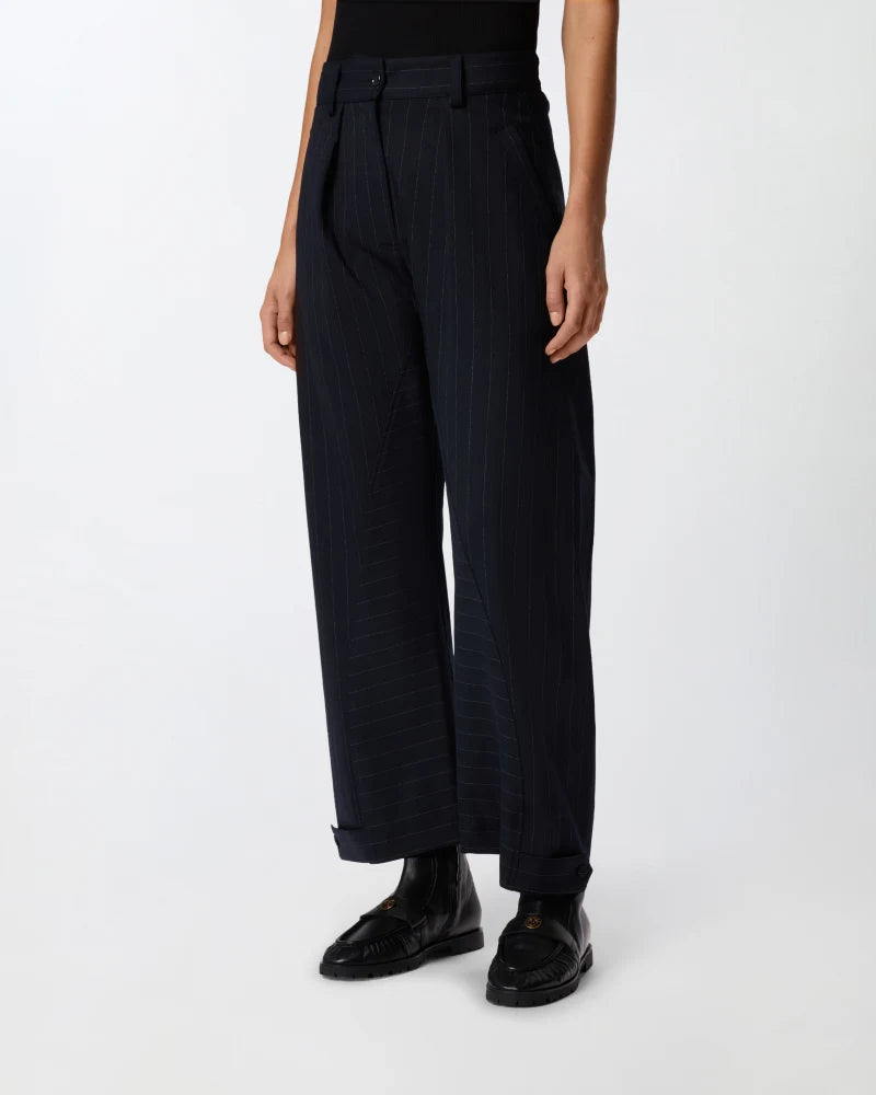 Pantaloni gessati a palloncino in lana