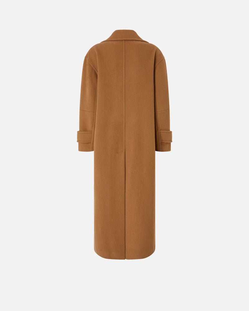 Cappotto doppiopetto lungo in panno misto lana