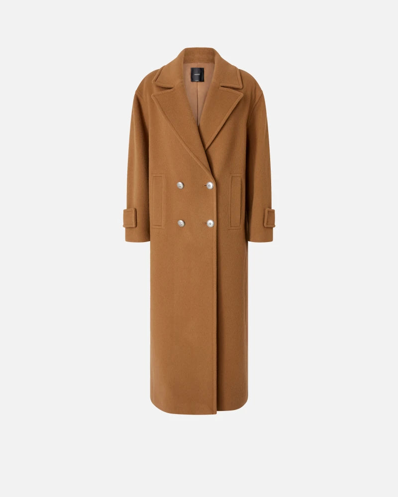 Cappotto doppiopetto lungo in panno misto lana