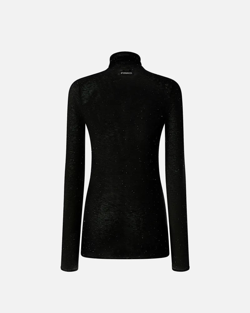 Maglia aderente a collo alto con micro paillettes
