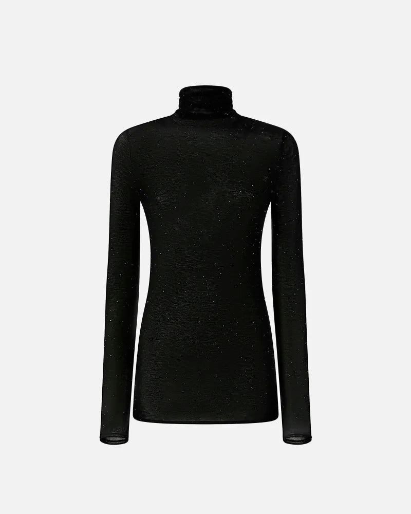 Maglia aderente a collo alto con micro paillettes