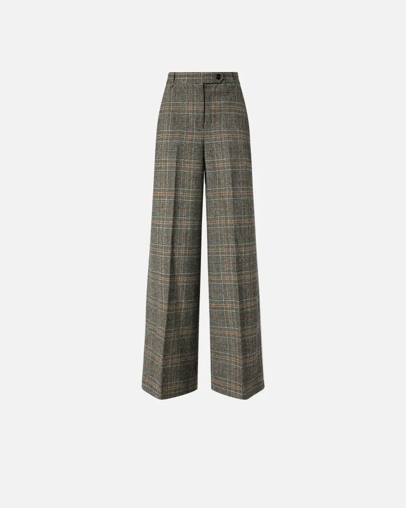 Pantaloni wide-leg in check tinto filo