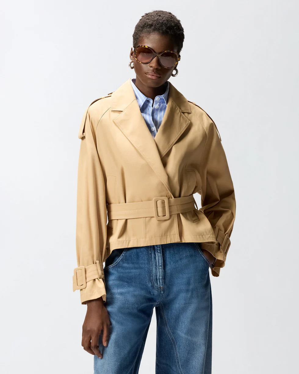 Trench corto in cotone con cintura