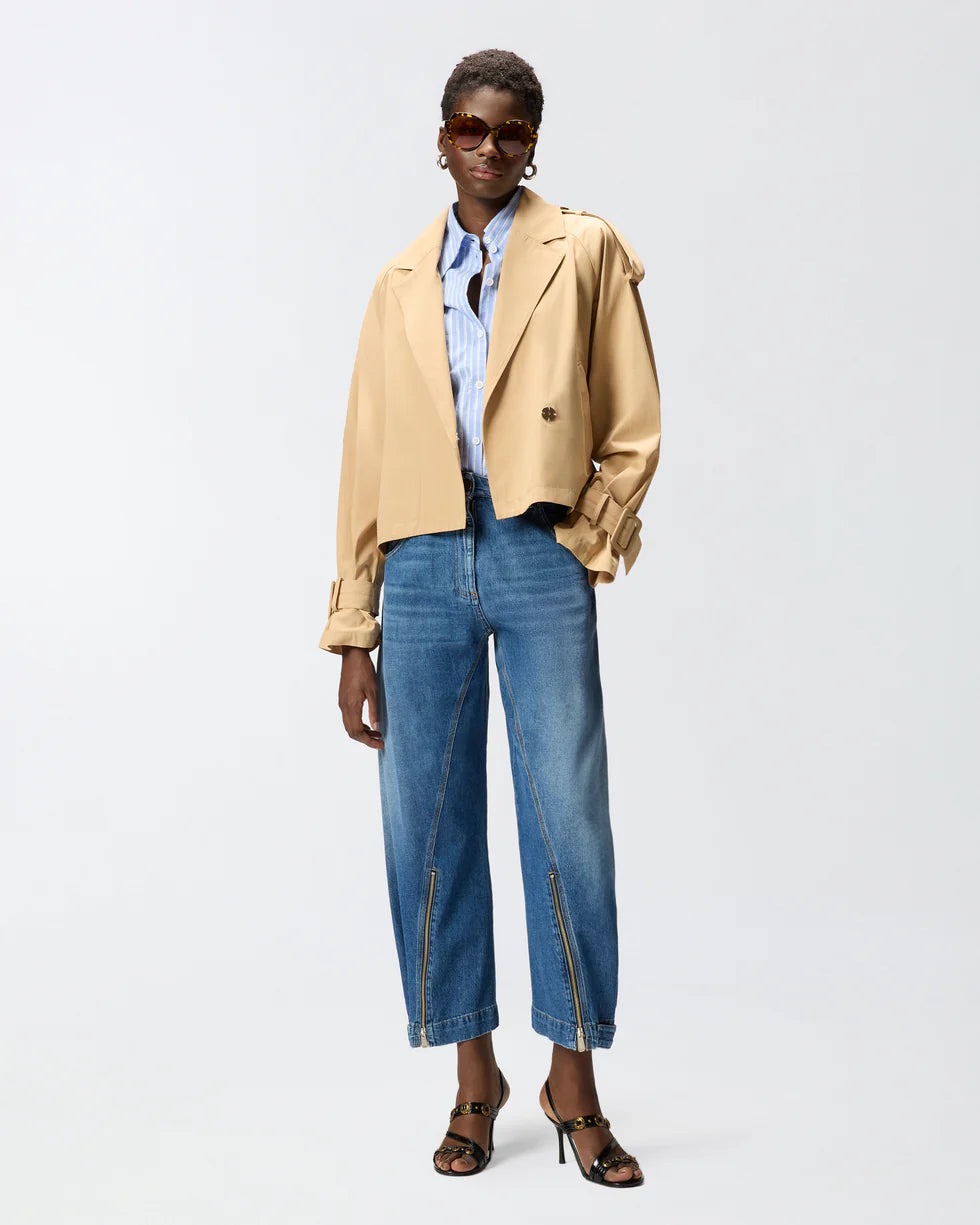 Trench corto in cotone con cintura