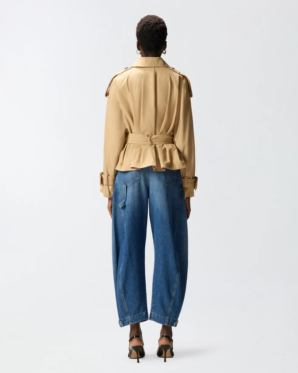 Trench corto in cotone con cintura