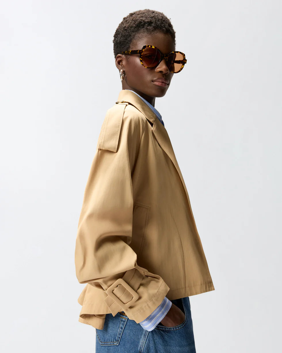 Trench corto in cotone con cintura