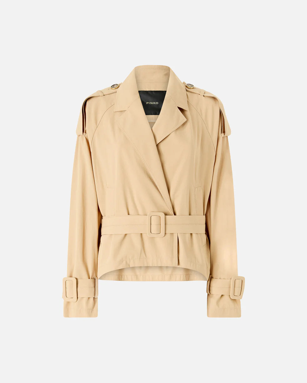 Trench corto in cotone con cintura