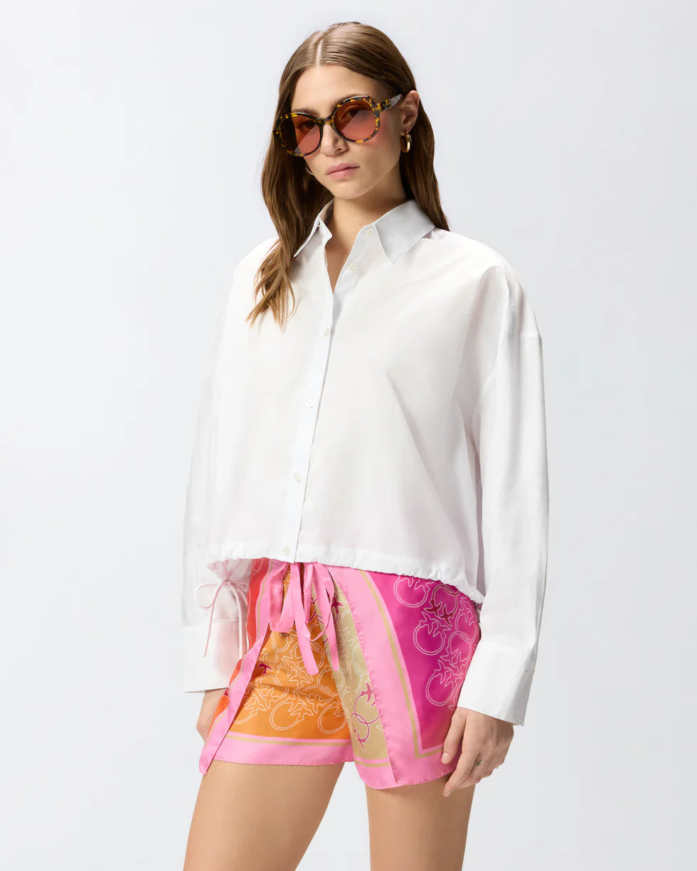 Camicia cropped in cotone a righe con logo