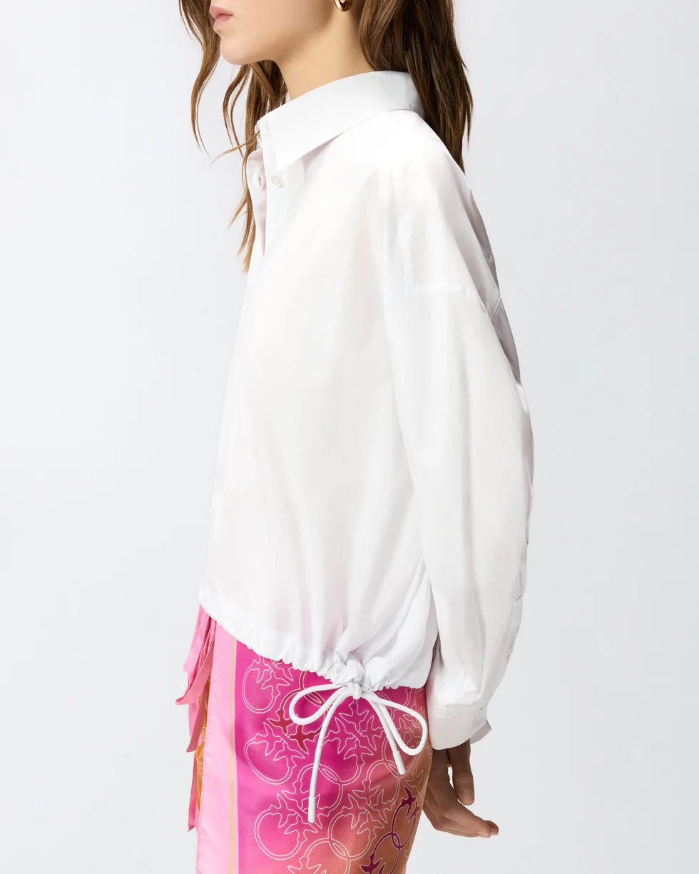 Camicia cropped in cotone a righe con logo