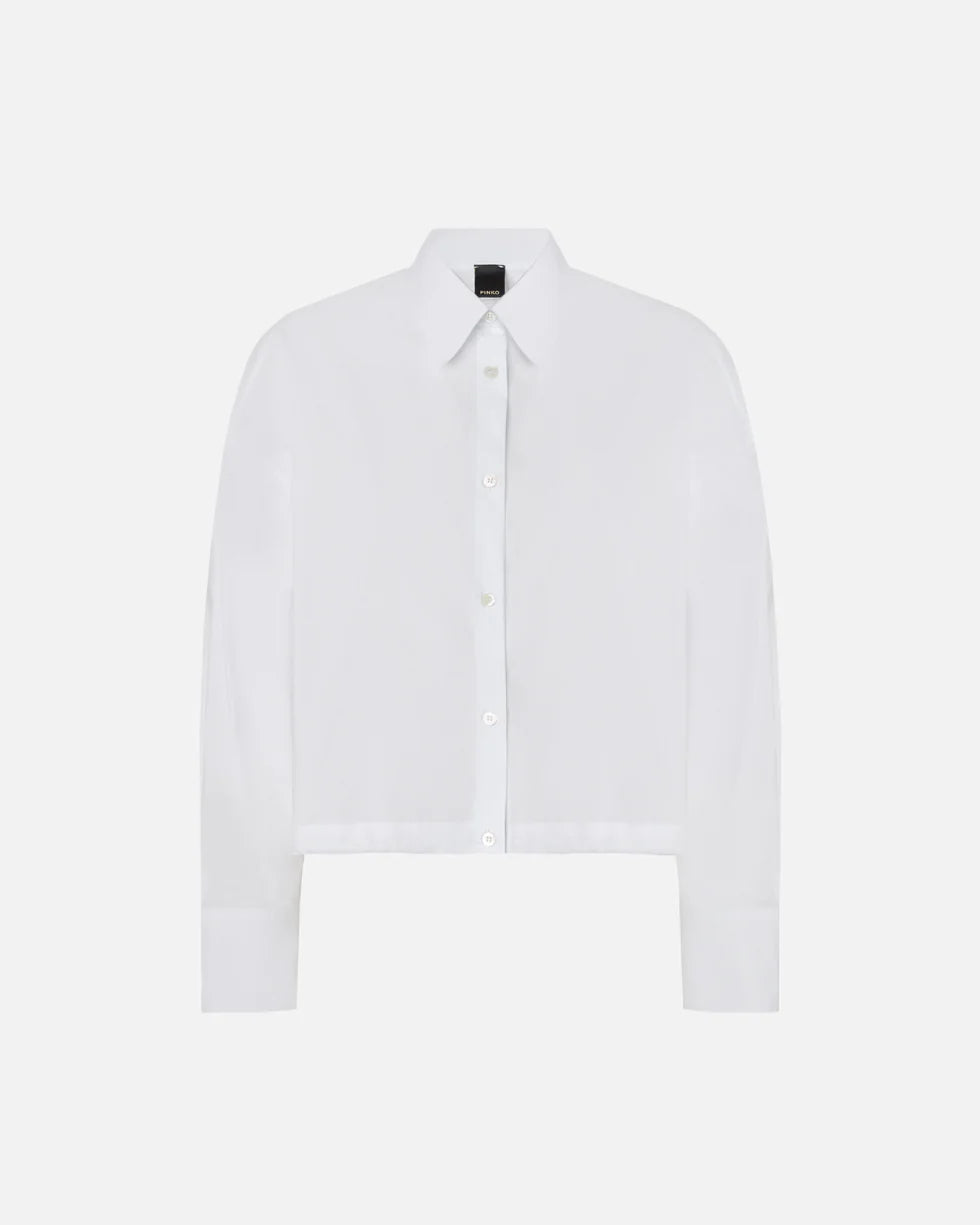 Camicia cropped in cotone a righe con logo