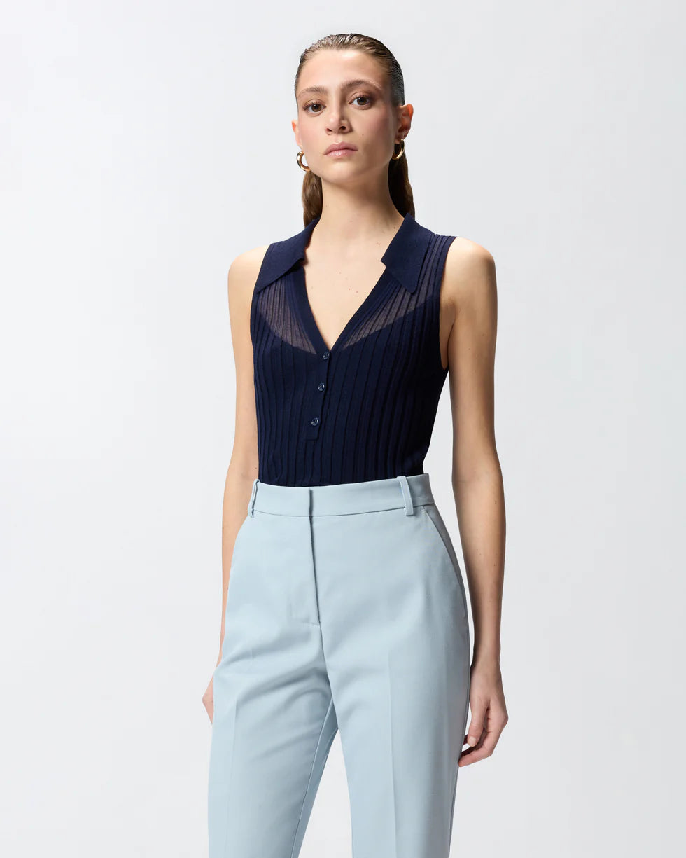 Canotta a polo in maglia a coste