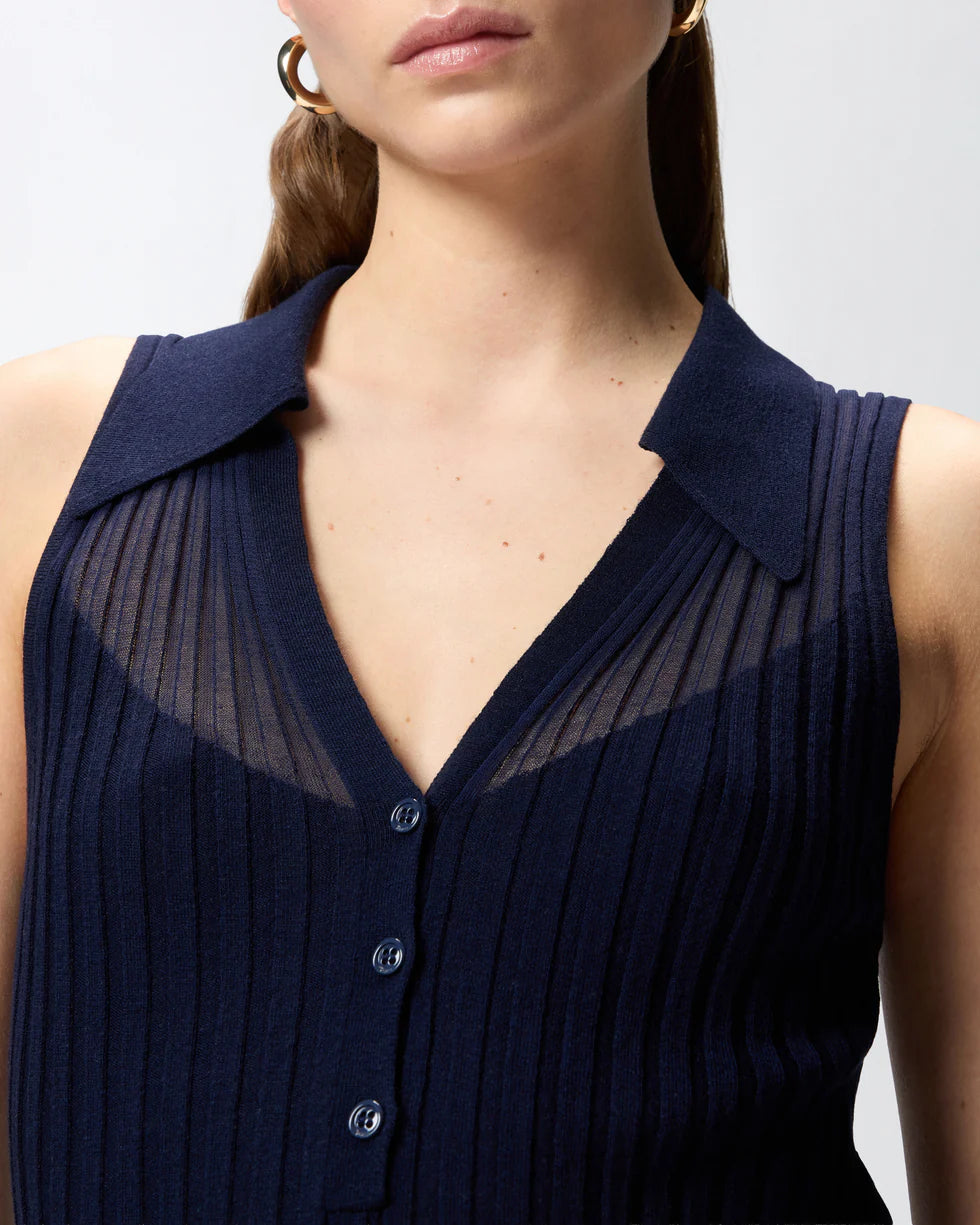 Canotta a polo in maglia a coste