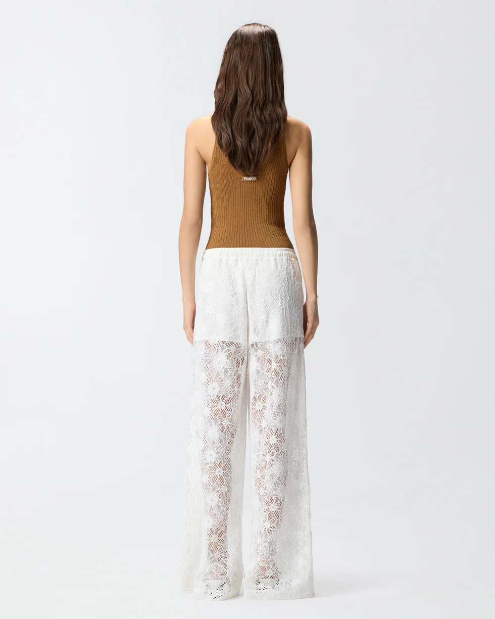 Pantaloni in pizzo rebrodé floreale