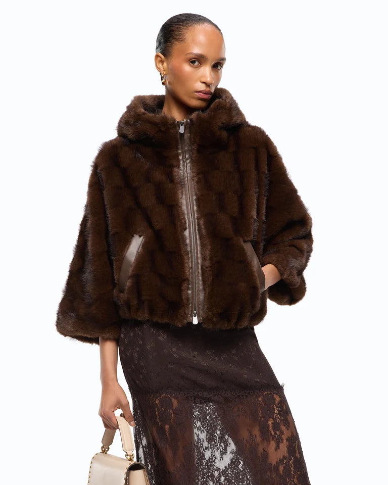 Giacca blouson effetto pelliccia con cappuccio