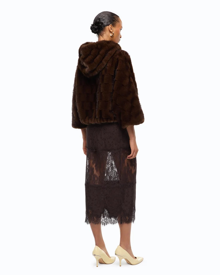 Giacca blouson effetto pelliccia con cappuccio