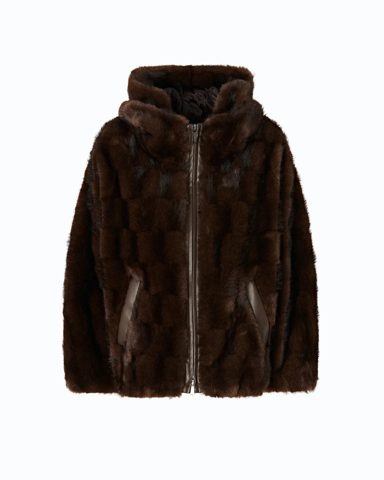 Giacca blouson effetto pelliccia con cappuccio