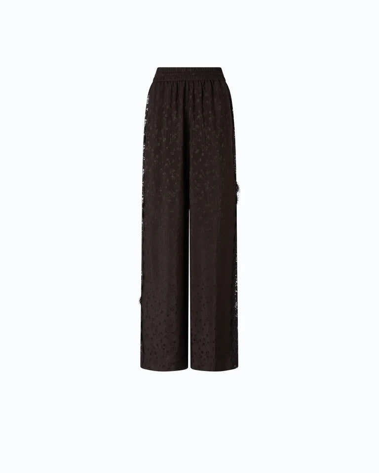 Pantaloni palazzo con motivo floreale e banda in pizzo