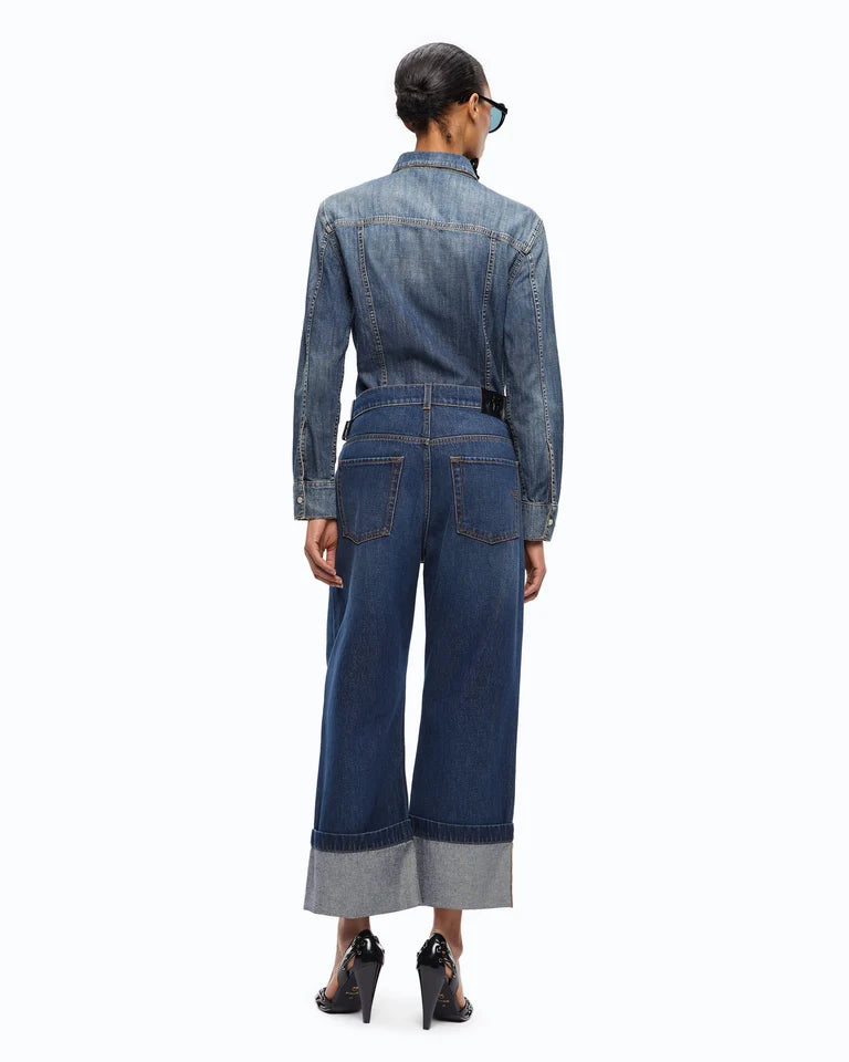 Jeans cropped con cintura in pelle