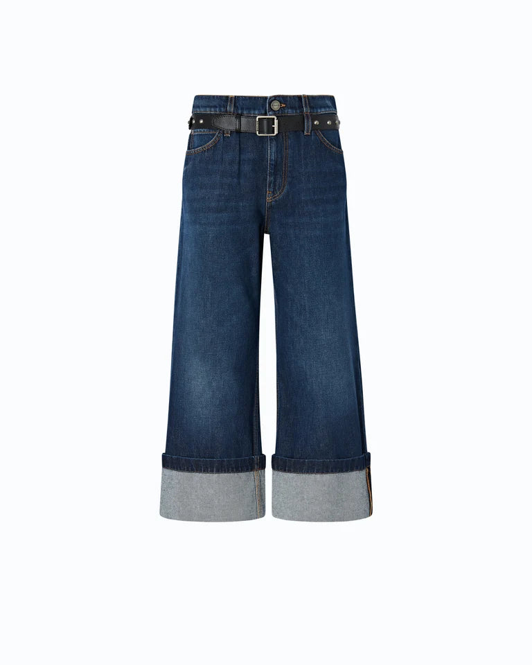 Jeans cropped con cintura in pelle