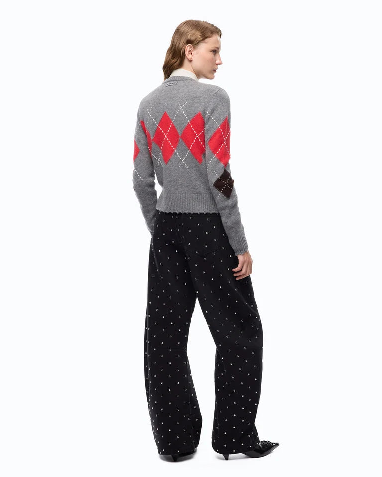 Cardigan girocollo in lana e cashmere a rombi