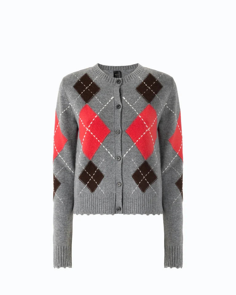 Cardigan girocollo in lana e cashmere a rombi