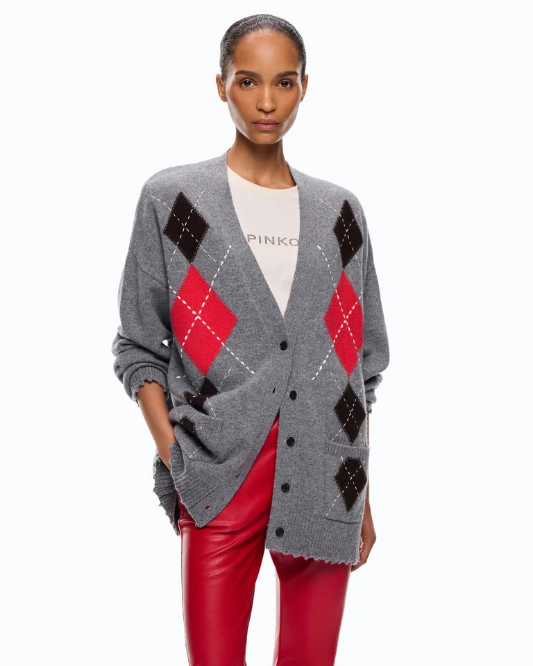 Cardigan in lana e cashmere a rombi
