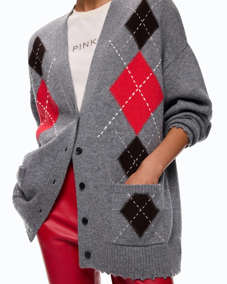 Cardigan in lana e cashmere a rombi
