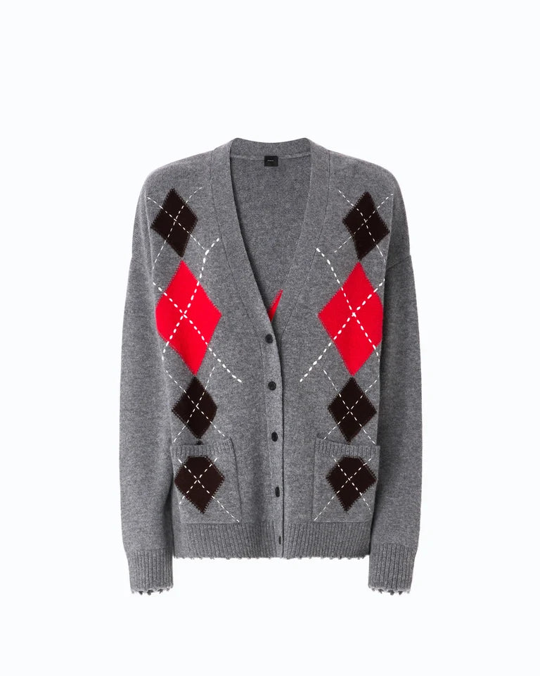 Cardigan in lana e cashmere a rombi