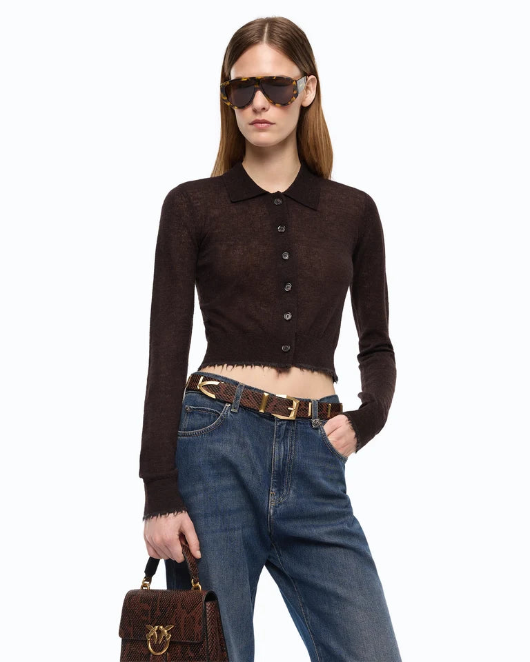 Cardigan cropped con colletto a polo