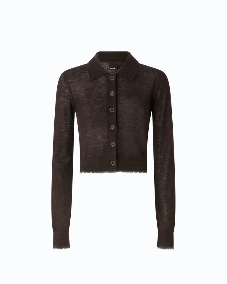 Cardigan cropped con colletto a polo