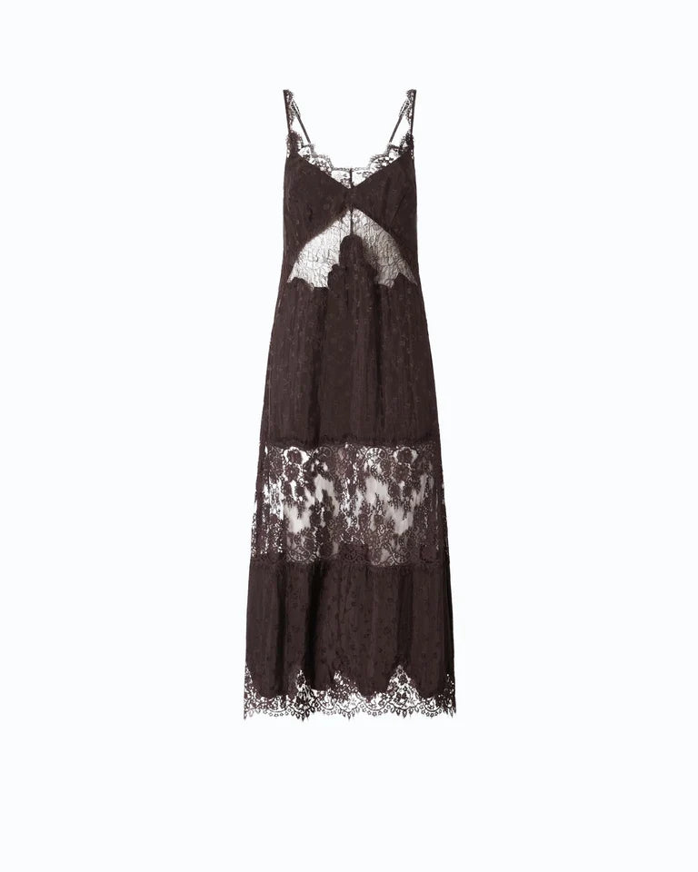 Abito slipdress midi con bande in pizzo