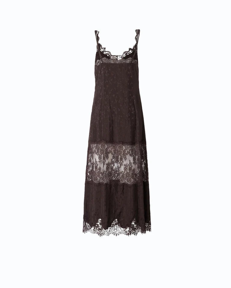 Abito slipdress midi con bande in pizzo