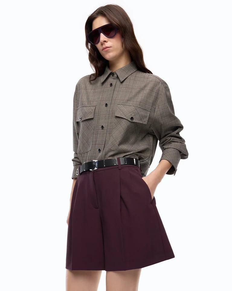 Overshirt cropped in misto lana a quadri