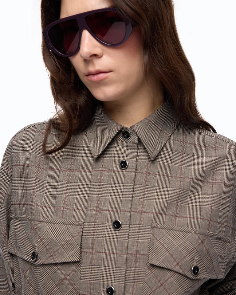Overshirt cropped in misto lana a quadri