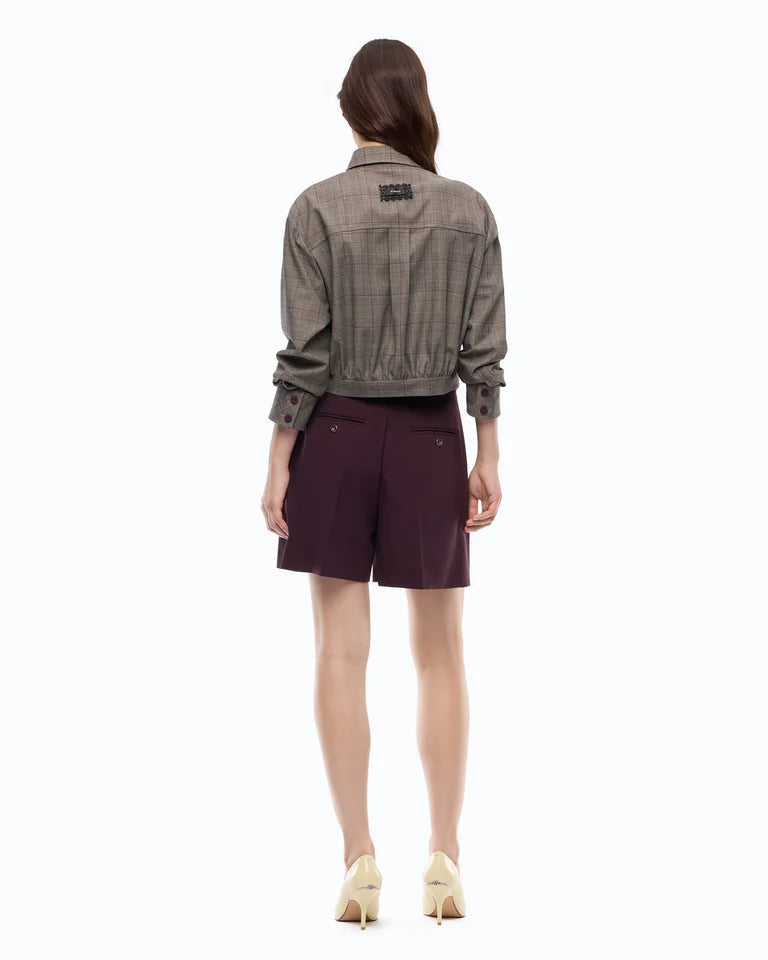 Overshirt cropped in misto lana a quadri