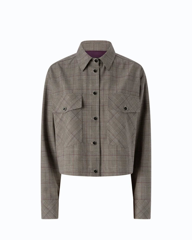 Overshirt cropped in misto lana a quadri