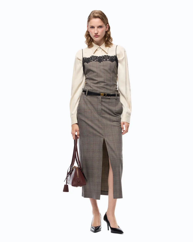 Gonna longuette in lana check