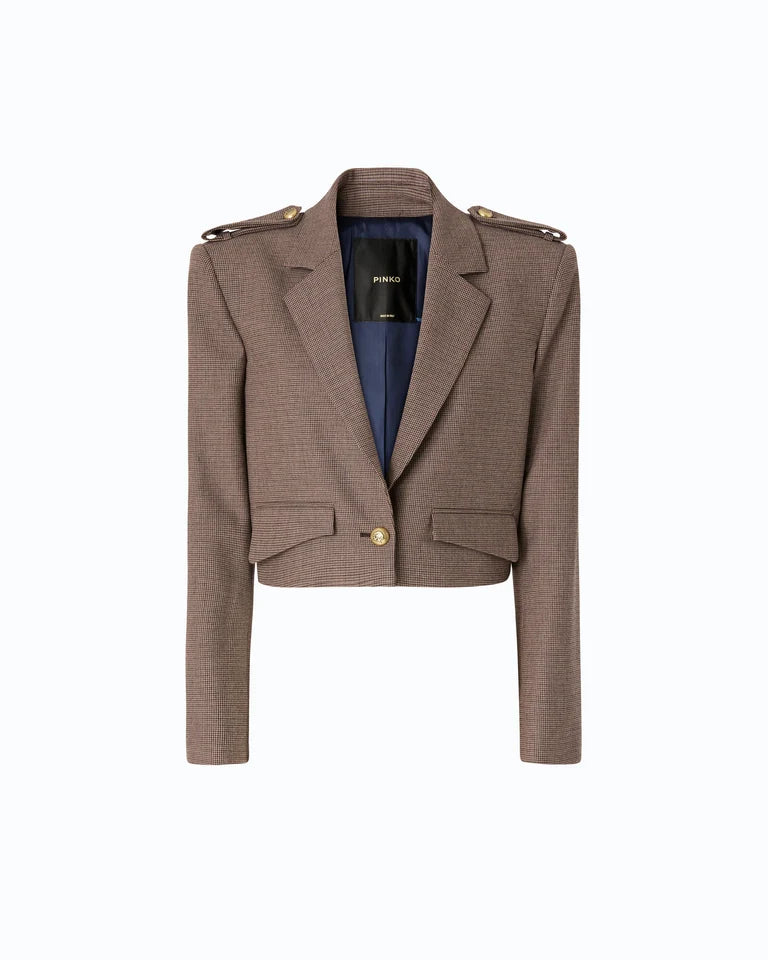 Giacca cropped con motivo micro pied-de-poule
