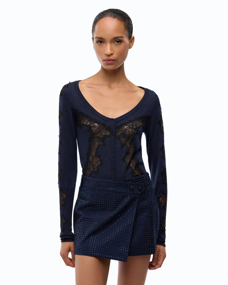 Cardigan in lana con inserti in pizzo