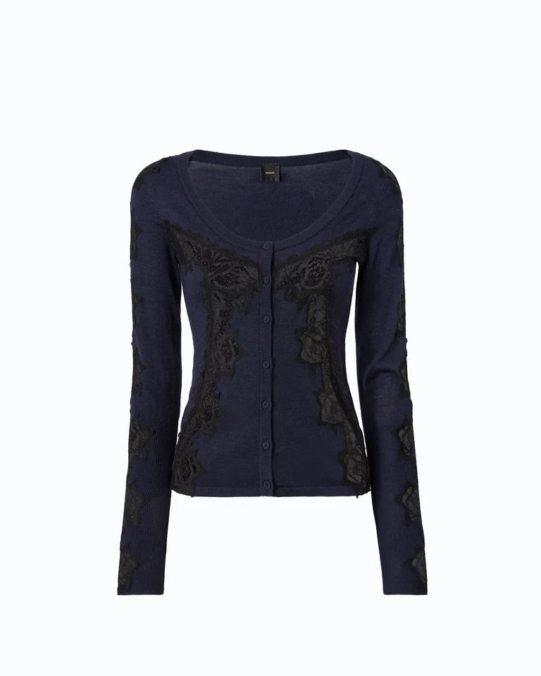 Cardigan in lana con inserti in pizzo