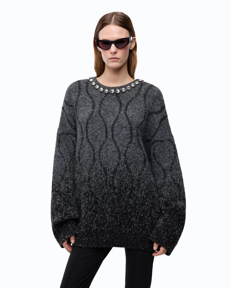 Maglione con collo gioiello e micro paillettes