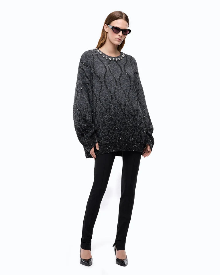 Maglione con collo gioiello e micro paillettes