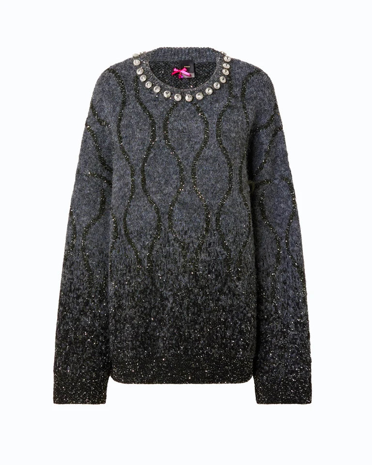 Maglione con collo gioiello e micro paillettes