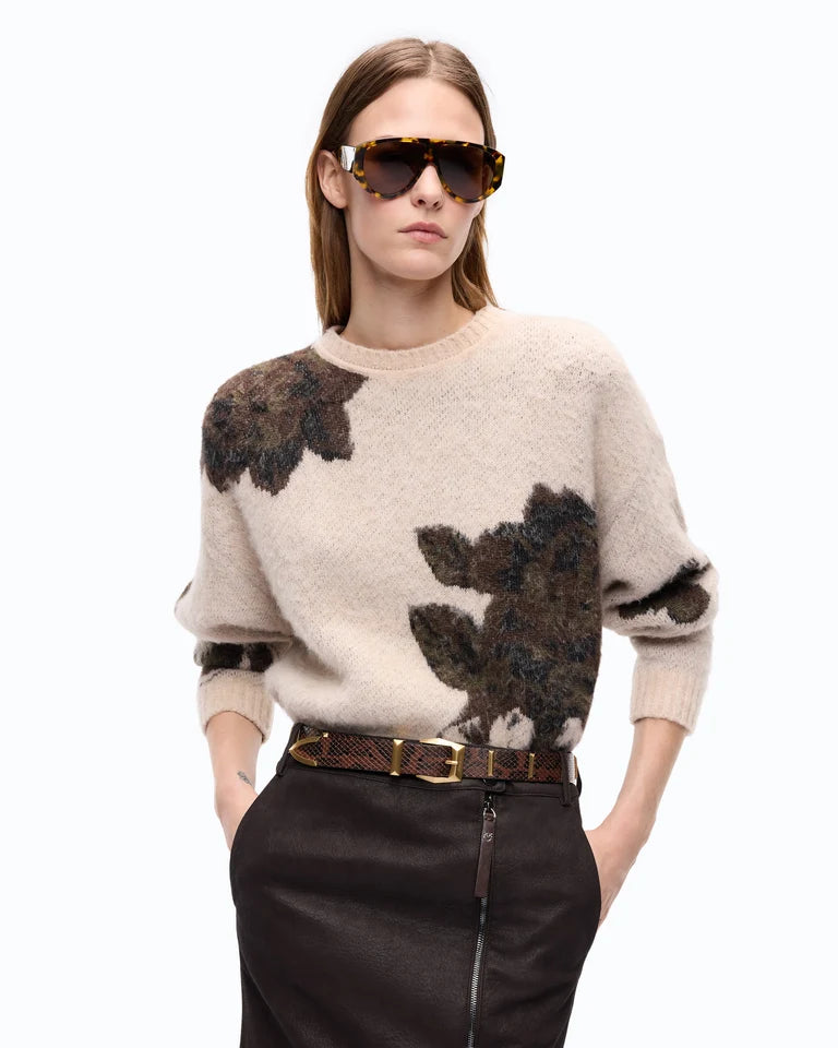 Maglione in misto lana e alpaca con motivo floreale