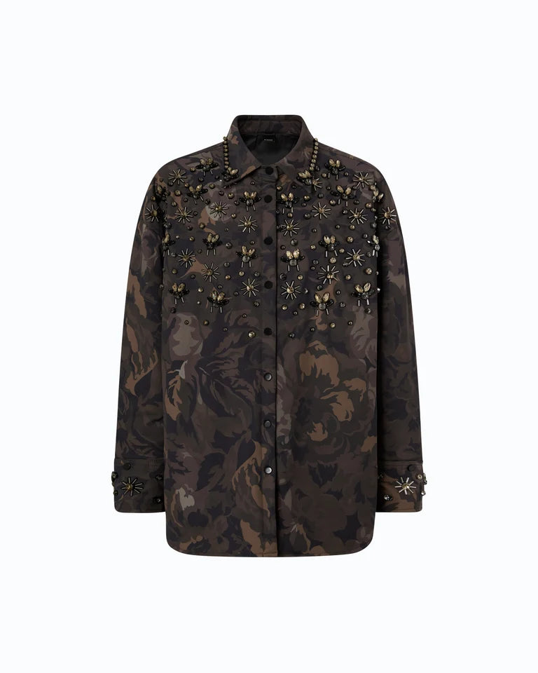 Overshirt in tela tecnica con stampa camouflage floreale